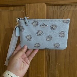 Coach Light Blue with Gray Florals Wristlet